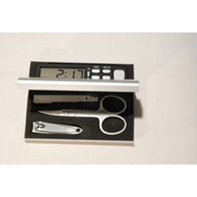 Metal Tabletop Clock with Alarm in Black/Silver