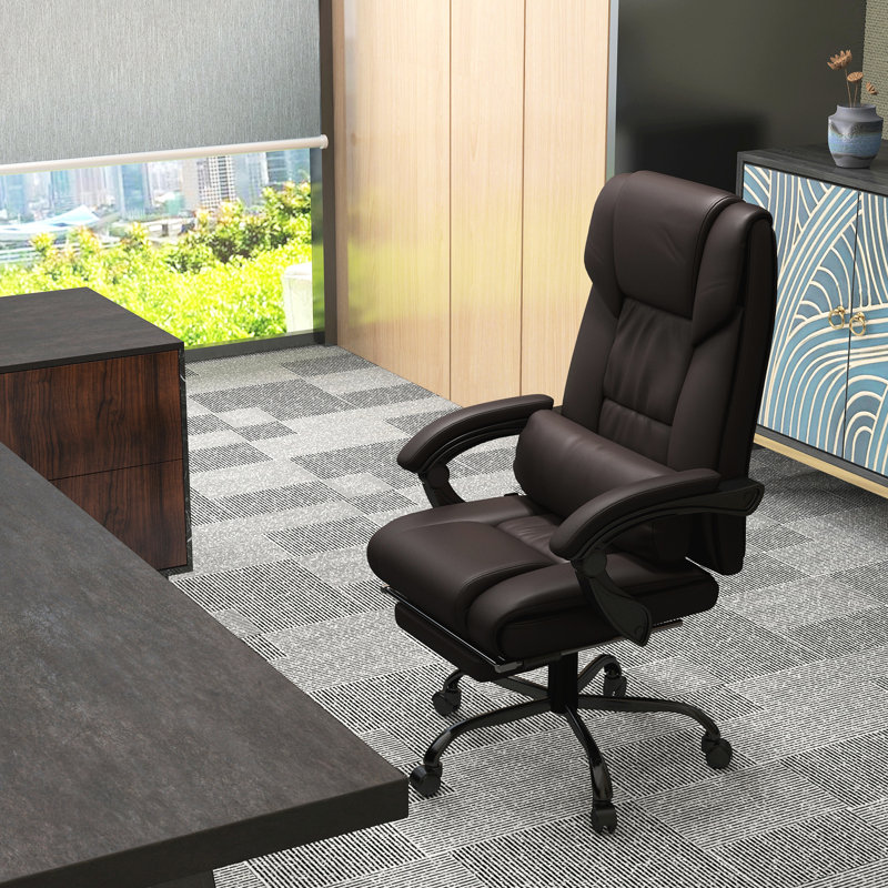 Fauteuil de bureau à 6 vibrations, hauteur réglable, inclinable, repose-pieds, fauteuil de massage à dossier haut en similicuir brun, hauteur rétractable pour