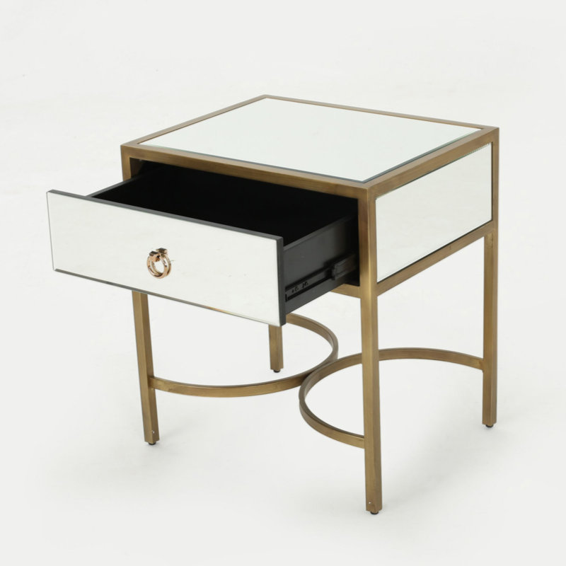 Table d'appoint moderne à 1 tiroir, blanc et or