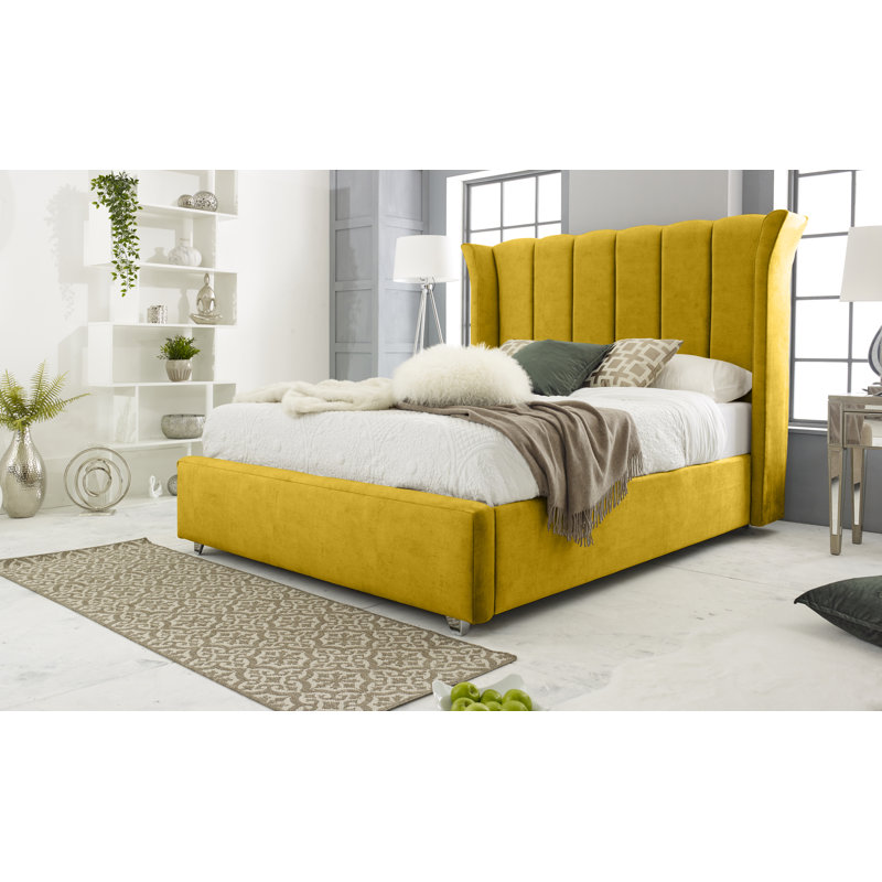 Lachanda Upholstered Velvet Bed, Small Double (4'), Mustard Gold