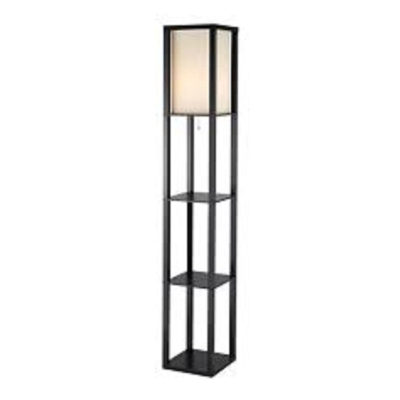 Lampe sur pied colonne 63 "brune avec abat-jour carré beige, Noir mat, Beige