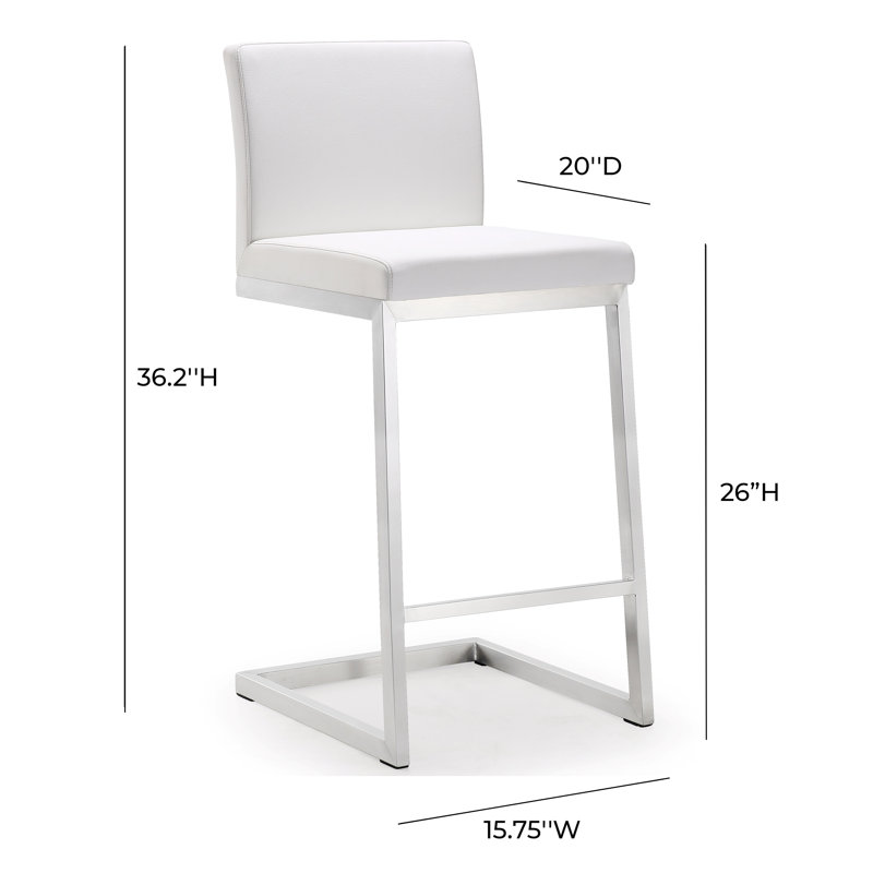 Upholstered Counter Stool with Metal Frame, White/Silver