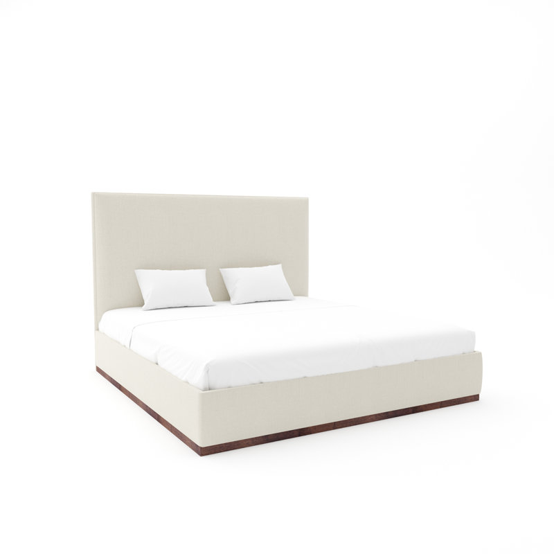 Lindley Custom Upholstered Bed with Wood Base, Espresso, Queen, Livable Luxe Crypton Creme