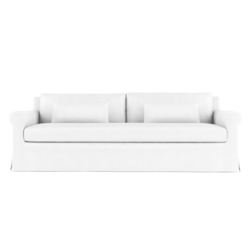 Ludlow Rolled-Arm Skirted Sofa, 34" H x 96" W x 42" D, Plush Velvet Blanc, Weathered