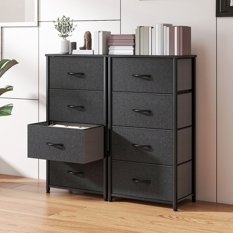  Ensemble 2 pièces commode à 4 tiroirs l 17,7 po avec tiroirs de rangement pliables, Gris / Noir