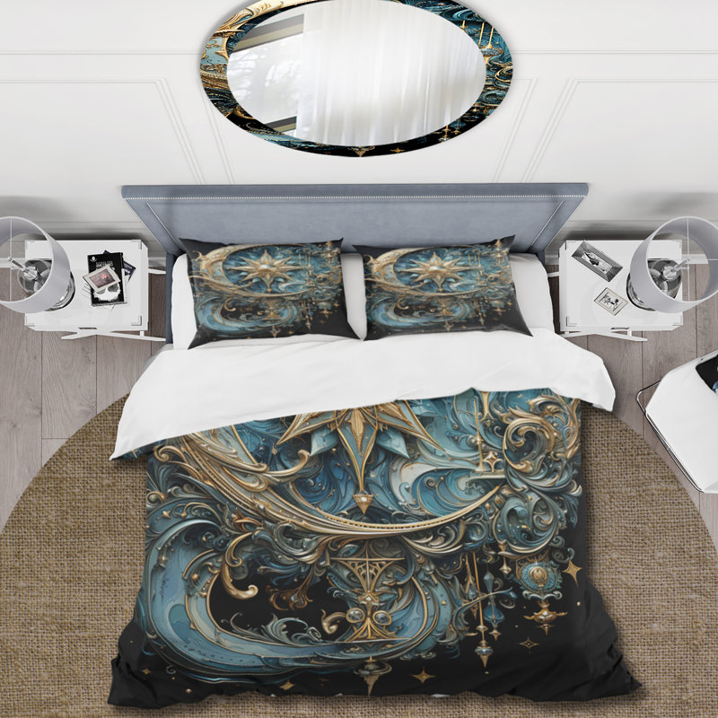 Ensemble de housse de couette Symbols Crescent Moon and Stars Bed, Housse de couette simple + 1 taie décorative stan