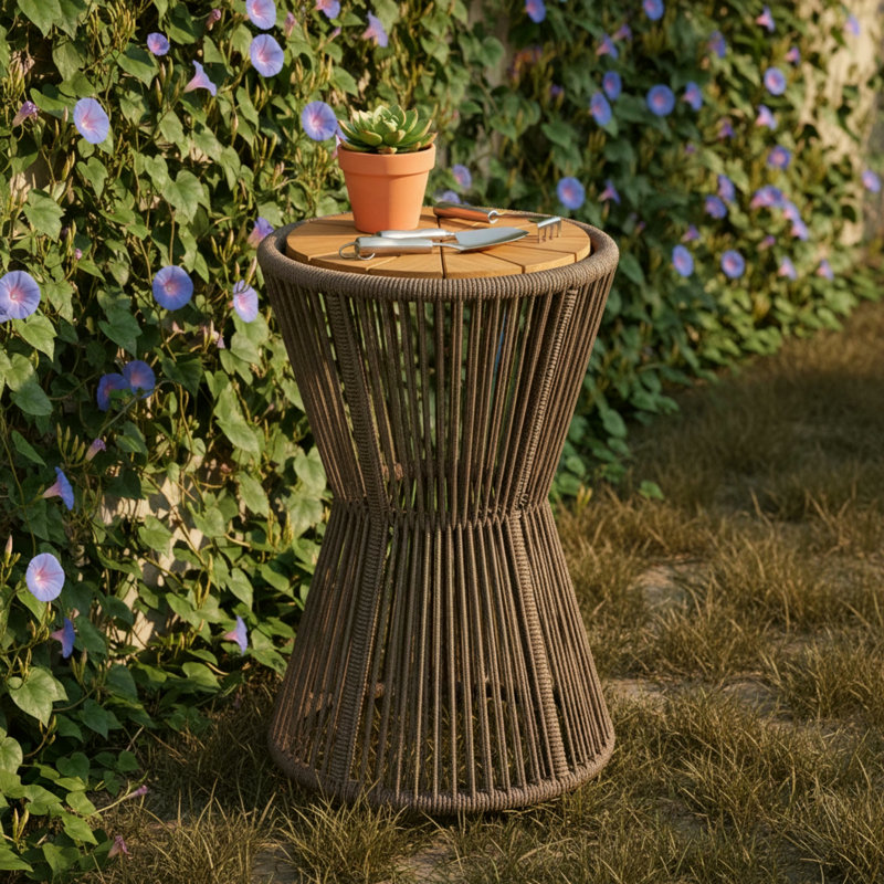 Table d'appoint d'extérieur, Gris foncé, H 25,8 po x L 16,14 po x l 16,14 po, Teck