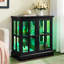Vitrine à DEL avec style rétro, étagères réglables, matériaux et éclairage télécommandé pour système de 7 couleurs, tablettes, poignée en métal, table de salle à manger lisse
