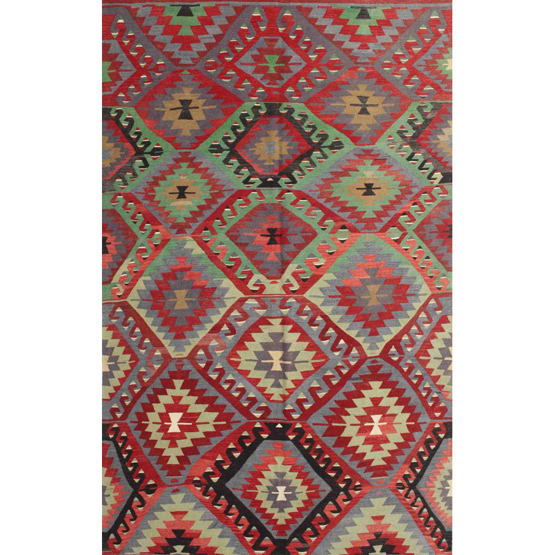 Tapis de zone rouge/vert contemporaine, Rectangle 5 pi x 7 pi