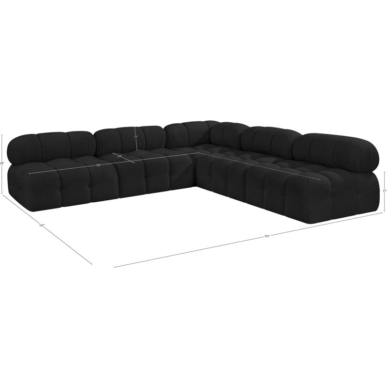 Ames Upholstered Sofa, Black Boucle Fabric, 4 Armless, 1 Corner