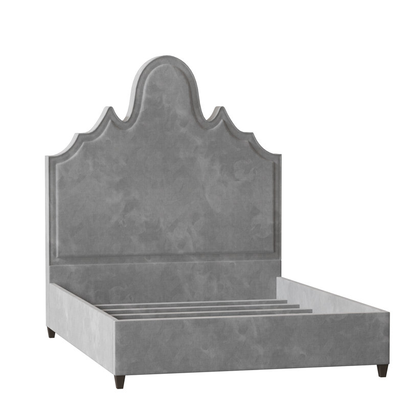 Lit tapissier standard Amalie, Très grand, Bella en velours performance blanc, Brun acajou
