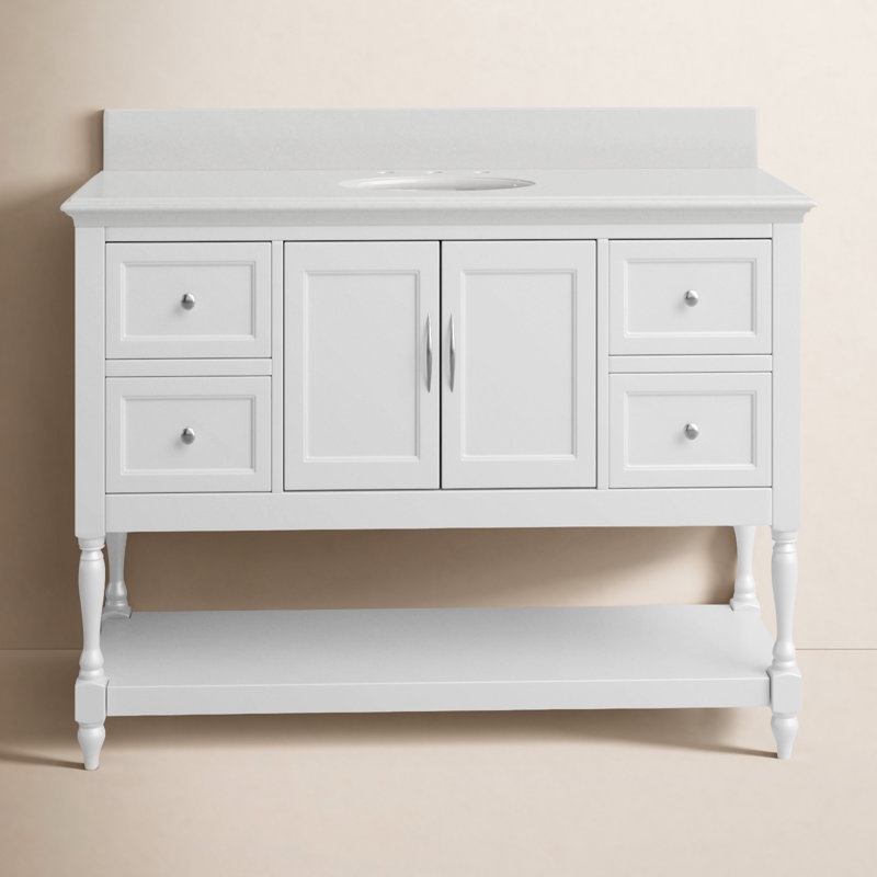 Hampton 48'' Single Bathroom Vanity with Top, White, Quartz