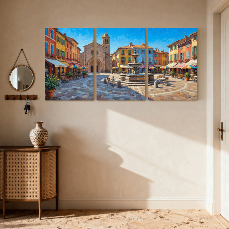 Scénario et paysages urbains colorés, ensemble de 3 impressions sur toile, H 18 po x l 36 po