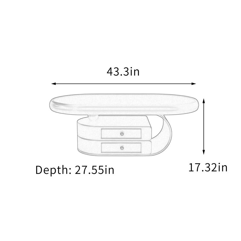 Luxurious Sophisticated Oval Storage Coffee Table, 17.32" H x 43.3" W x 27.55" D