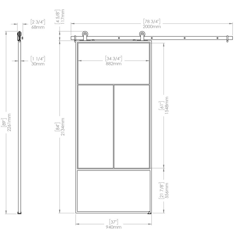 Nation Black Metal Barn Door with Frosted Glass Panels