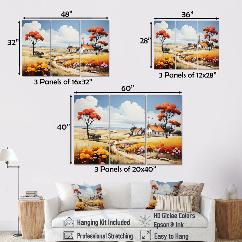«Country Side De Stijl Lansdcape I», ensemble d'art sur toile, H 32 po x l 48 po x P 1 po