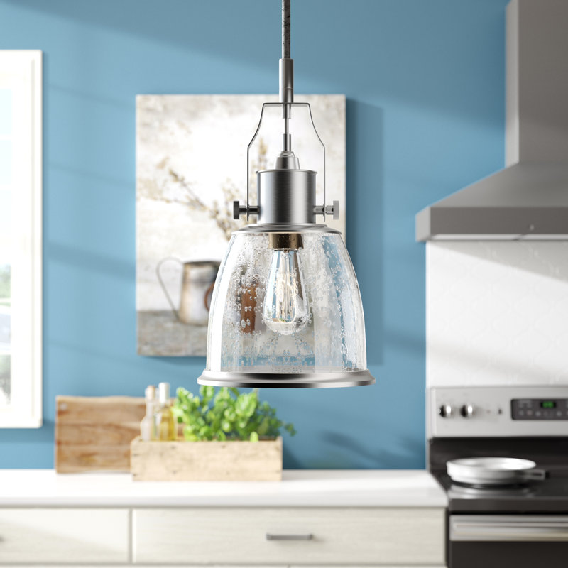 Luminaire suspendu en forme de cloche à 1 lumière Midhurst, Nickel satiné, H 11,75 po x l 7,5 po x P 7,5 po