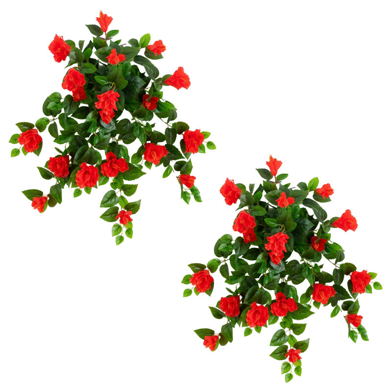 24 po Hibiscus artificiel résistant aux rayons UV (intérieur / extérieur) - ensemble de 2, Rouge