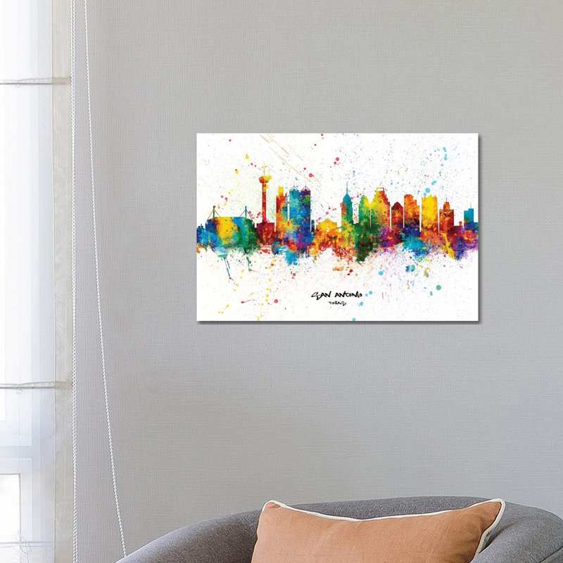 San Antonio Texas Skyline Splash by Michael Tompsett - 1 Piece Wrapped Canvas Painting, 45.72cm H x 66.04cm W