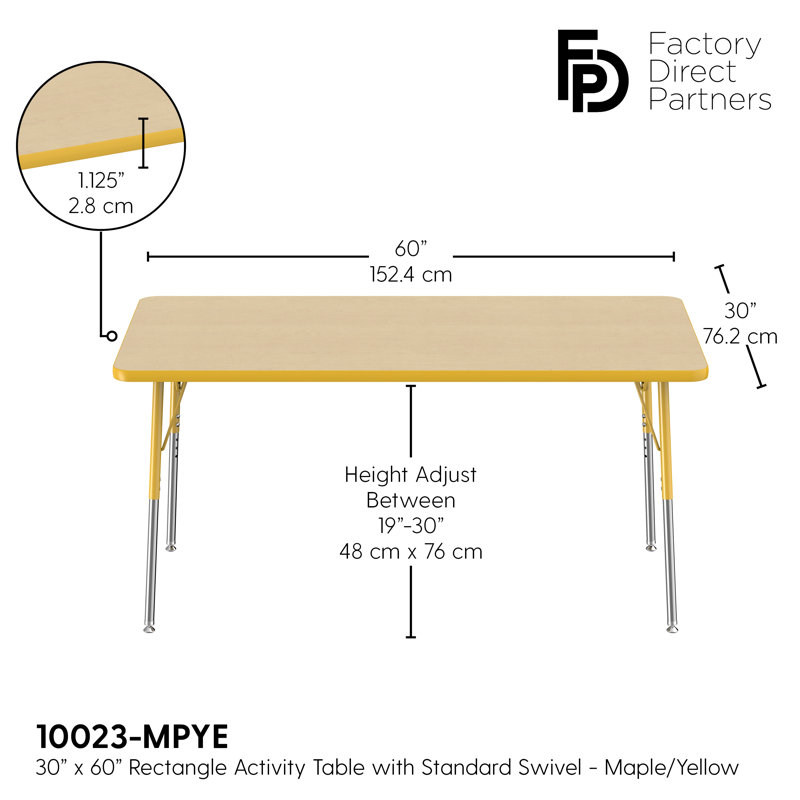 Table rectangulaire 60 "x 24", 60 po x 30 po, Jaune