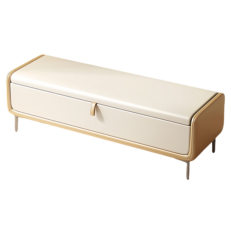 Tabouret à chaussures de luxe avec rangement, Blanc cassé, H 16,53 po x l 66,92 po x P 16,53 po