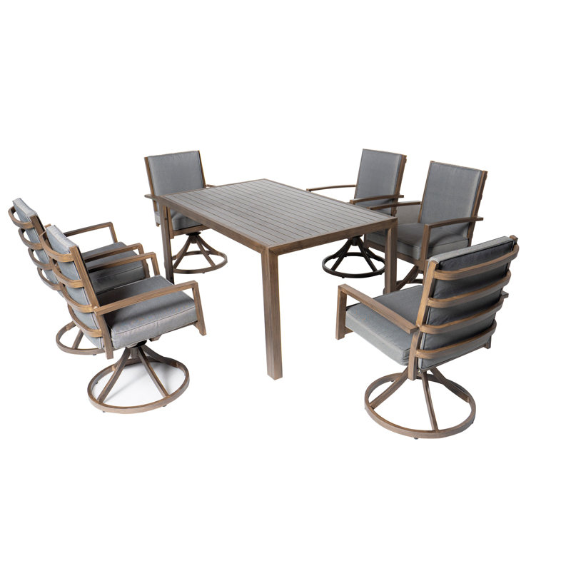 Houser Patio Dining Set with Rectangular Table , Cushions Included, 6, Brown
