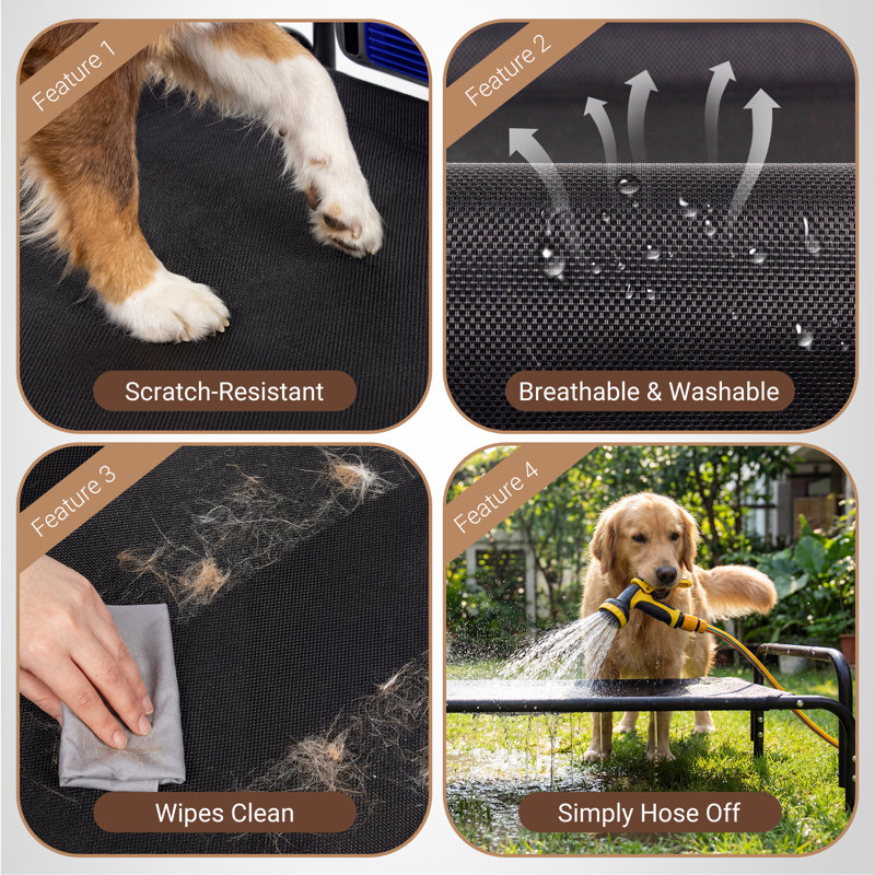 Lit pour chien rafraîchissant avec ventilateur - 3 vitesses, lit imperméable pour grands chiens (jusqu'à 105 lb), assemblage facile, housse en filet lavable, antidérapant