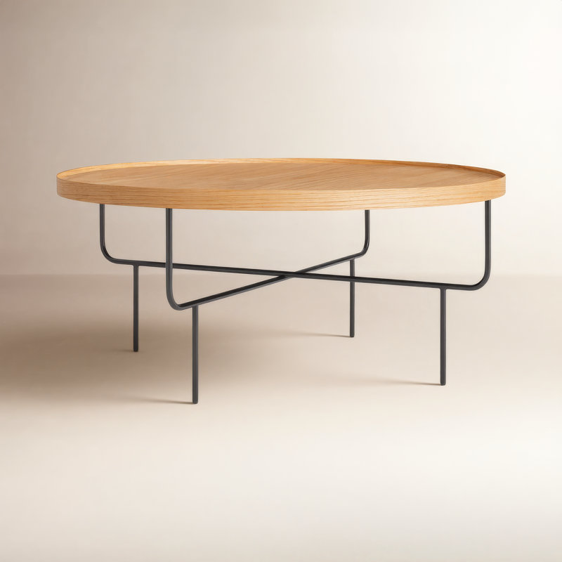 Roundhouse Solid Wood Coffee Table, White Oak, Black
