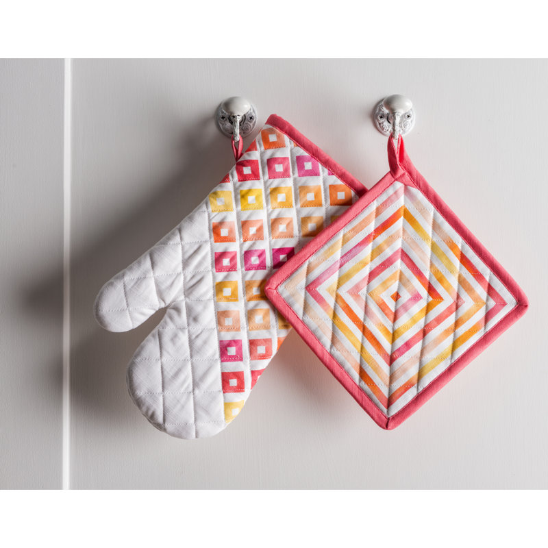 Gant de cuisine + manique 100 % coton Summer Maze Maison d'Hermine - 7,5 po x 13 po et 8 po x 8 po