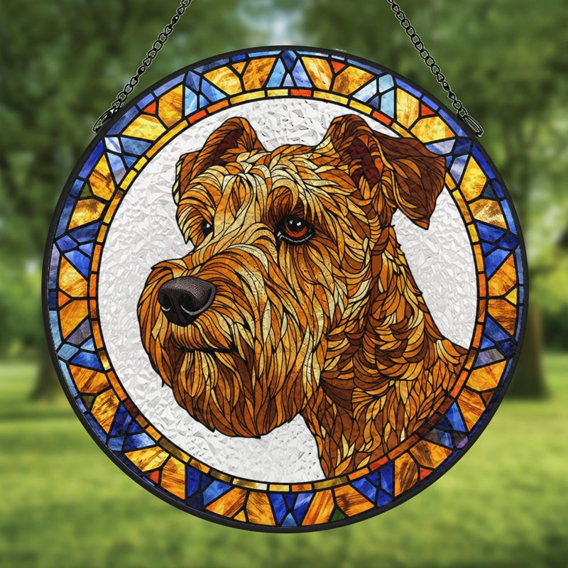Vitrail de chien terrier vitrail, 6.3x6.3in(16x16cm)