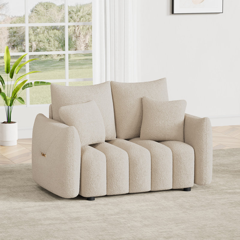 58'' Modern Teddy Fabric Upholstered Loveseat, Light Brown