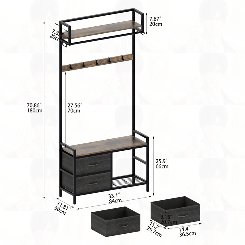 5-in-1 Entryway Bench with 23 Hooks