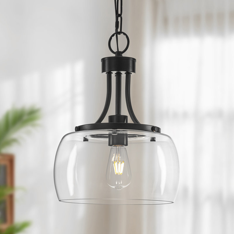 Aliette 1- Light Modern Clear Glass Dome Pendant Light , Matte Black