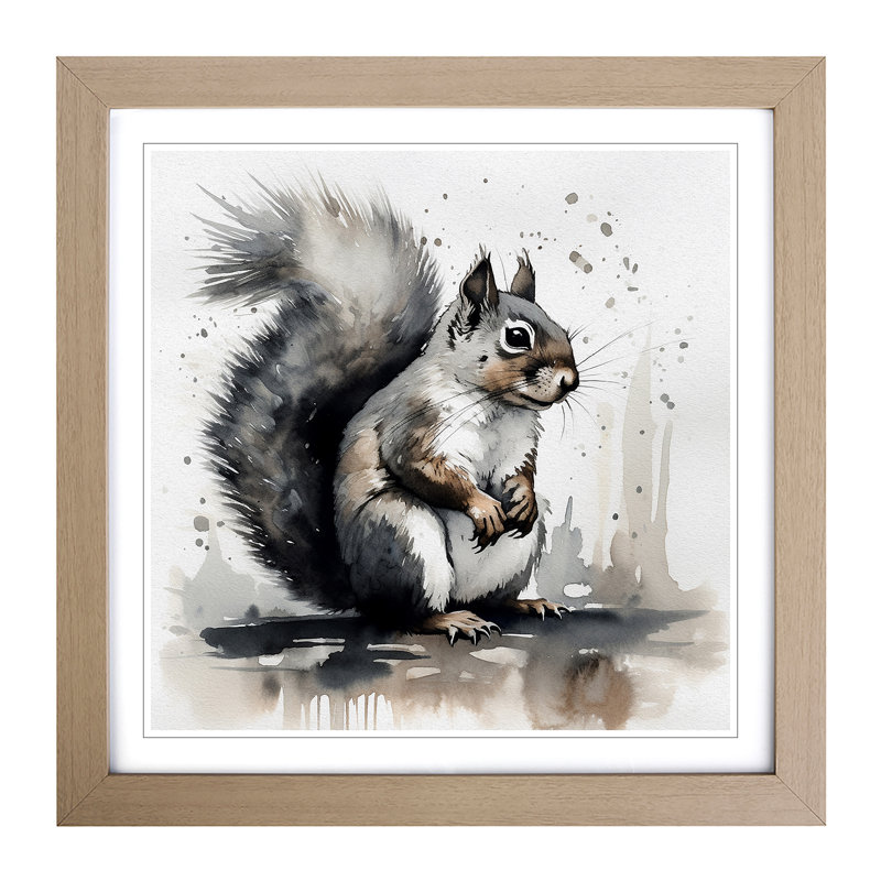Squirrel Ink Wash - Framed Print, Oak