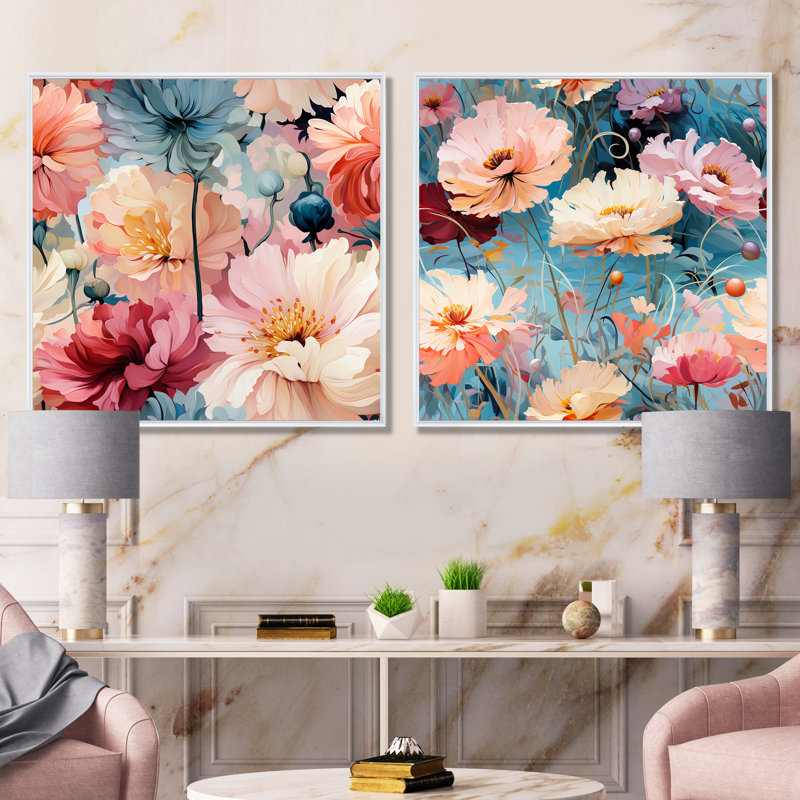 Lisieux - ensemble de 2 reproductions d'art sur toile florales, Cadre blanc, H 16 po x l 33 po x P 1 po