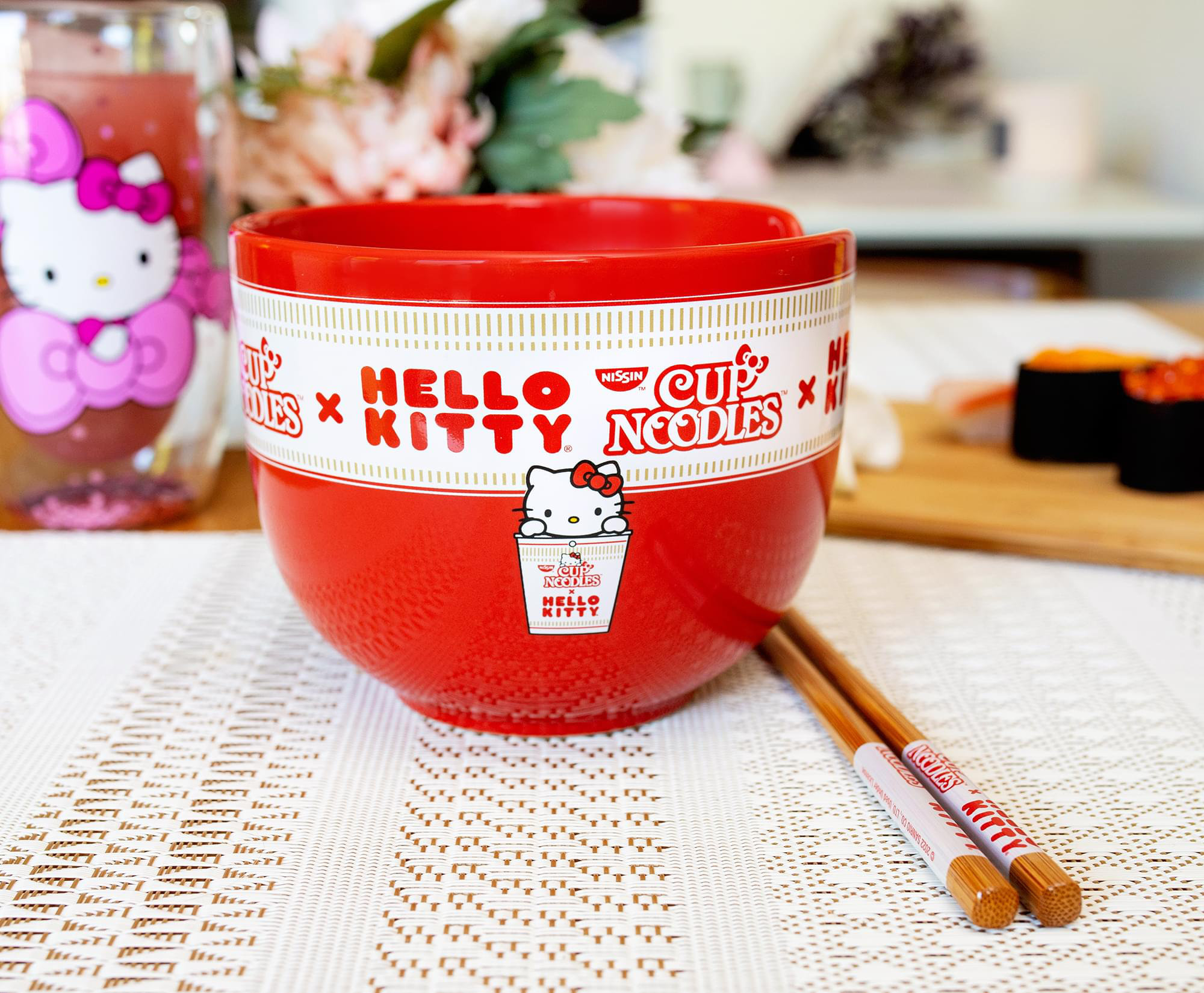 Hello Kitty X Nissin Cup Noodles Red Ceramic Ramen Bowl And Chopstick Set