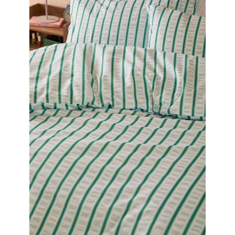 Hettie Polyester Striped Duvet Cover Set with Pillowcases Included, Blue, Double Duvet Cover + 2 Standard Pillowcases