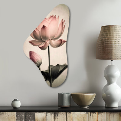 ëBlossoming Pink Vintage Lotus IVë, art mural asymétrique en forme de lotus floral