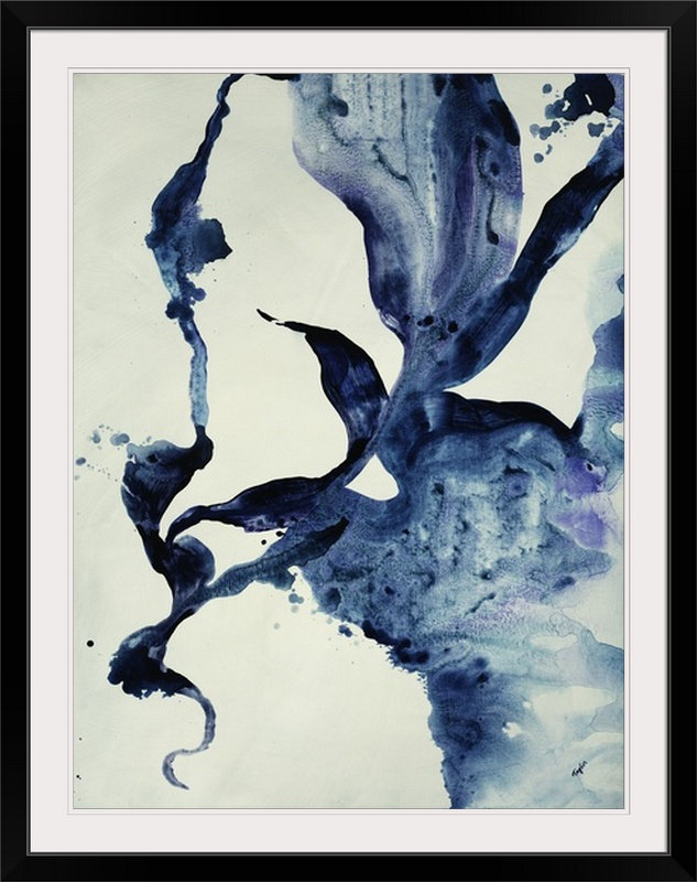 'indigo ii' imprimer, 24" H x 20" L x 1" D, Papier encadré noir