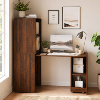 Expandable Computer Desk with Storage Shelves and Wheels 