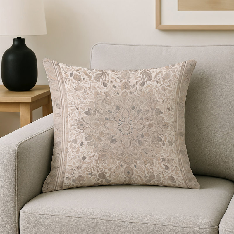 Coussin décoratif intérieur / extérieur gris Modern Modern, Gris floral 5, Carré 16 po