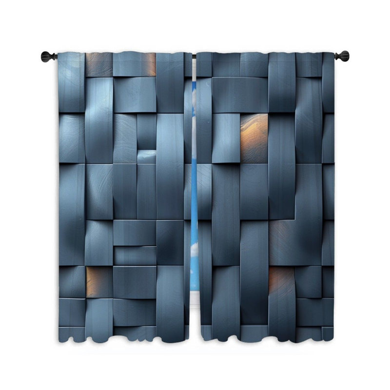 Woven Texture Art Polyester Room Darkening Curtain Pair, 56" W x 80" L