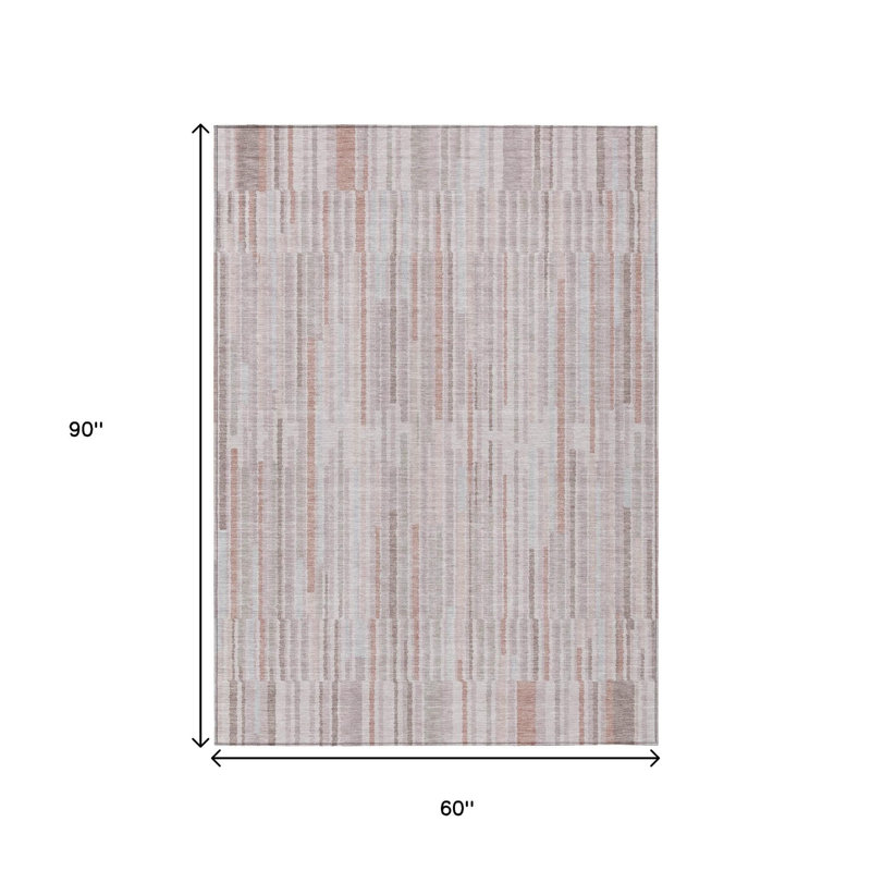 Tapis extérieur lavable rayé corail et beige 5 pi x 8 pi
