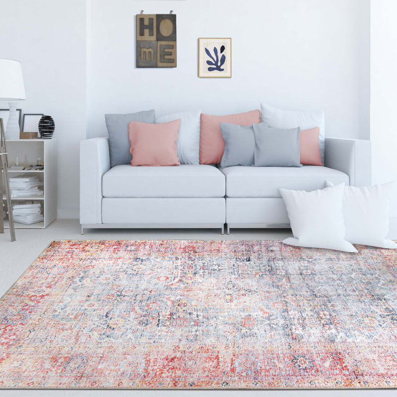 Tapis d'intérieur en polyester Huda avec envers en toile de coton, Rectangle 9 pi x 12 pi, Rouge rubis