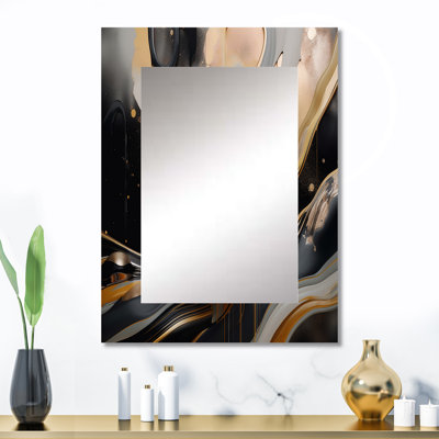 Or et noir marbré Euphoria II - miroir mural en marbre, miroir décoratif moderne, impression d'art en métal