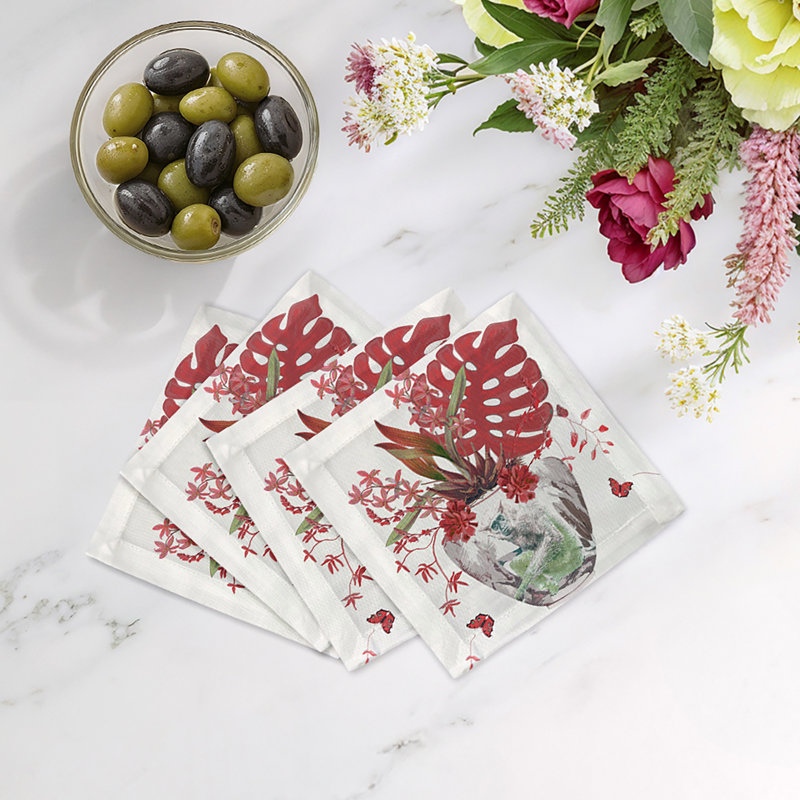Monkey Large Jungle Cotton Sateen Cocktail Napkins, Cherry