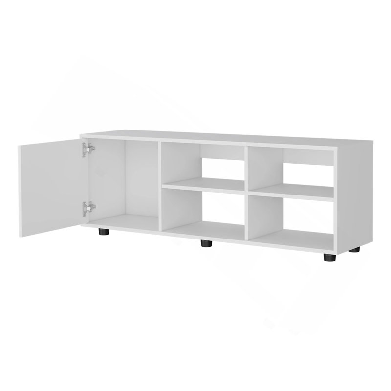Meuble télé blanc avec porte et rangement ouvert, Blanc