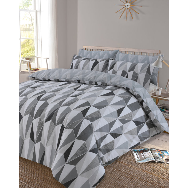 Metro Lane Alino Geometric Shapes Duvet Cover Set with Pillowcases, Kingsize Duvet Cover + 2 Standard Pillowcases, Yellow