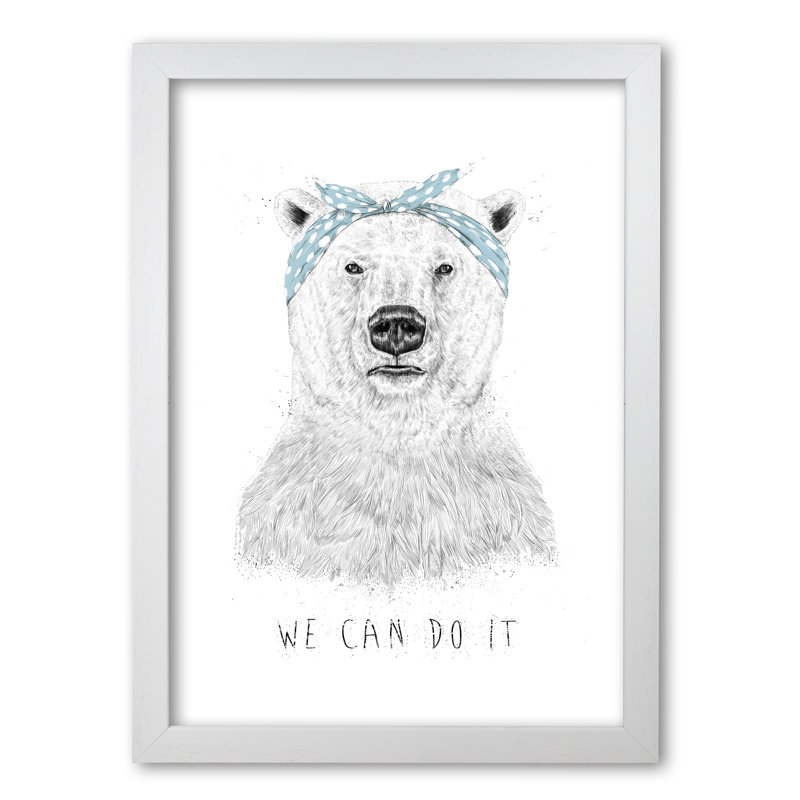 We Can Do It Bear by Mercedes Lopes Charro - Print, 42 cm H x 29.7 cm W x 5 cm D, White Grain