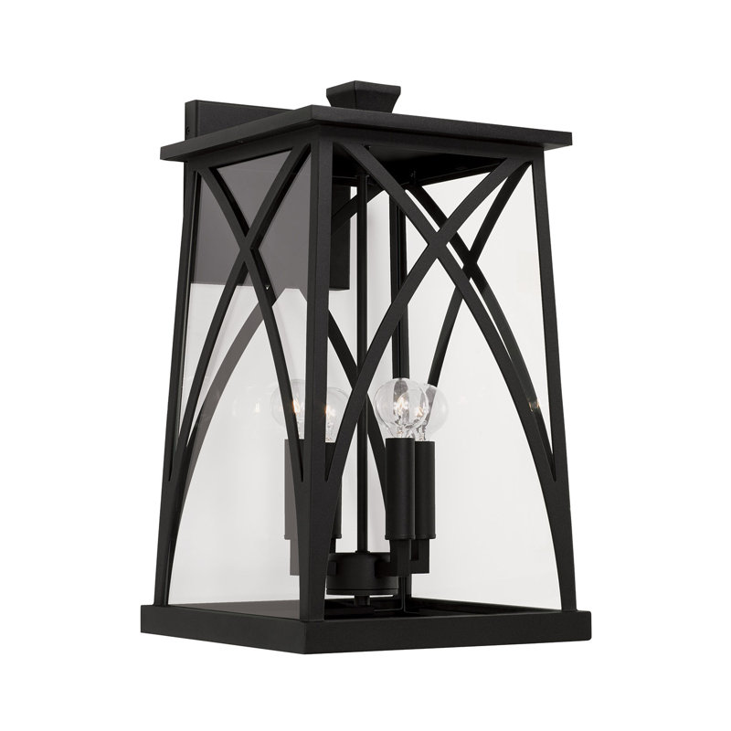 Grande lanterne murale d'extérieur 4 lumières l 12 "x H 20" en bronze huilé avec verre transparent, Noir